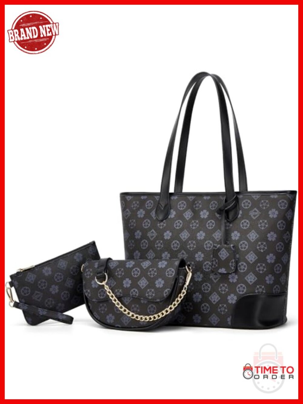 3-Piece PU Leather Tote Bag Set with Hobo and Mini Purse Satchel